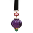 Load image into Gallery viewer, Carved Amethyst with Pink Tourmaline and DIamond Earrings 14 K Gold