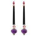 Load image into Gallery viewer, Carved Amethyst with Pink Tourmaline and DIamond Earrings 14 K Gold