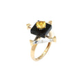 Load image into Gallery viewer, Black onyx & Crystal Square Flat, Yellow Aquamarine Round Cut