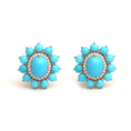 Load image into Gallery viewer, Turquoise and Diamond Halo Stud Earrings in 14k Gold
