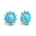 Load image into Gallery viewer, Turquoise and Diamond Halo Stud Earrings in 14k Gold