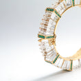 Load image into Gallery viewer, MAJESTIC OASIS Emerald Round Cuts Bangle with Crystal Quartz Fancy Carving 14 K GOLD
