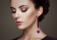 Load image into Gallery viewer, Carved Amethyst with Pink Tourmaline and DIamond Earrings 14 K Gold