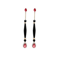 Load image into Gallery viewer, Black Onyx Smooth Tube Earrings with Tourmaline Round & Pear Cut and Diamonds 14 K Gold