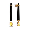 Load image into Gallery viewer, Yellow Aqua with Black Onyx and Diamonds Earrings 14 K Gold