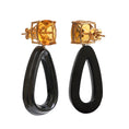 Load image into Gallery viewer, Yellow Aqua With Black Onyx Earrings 14 K Gold