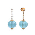Load image into Gallery viewer, Emerald Round Cabs Earrings with Aquamarine Carving Balls and diamonds 14 k Gold Earrings