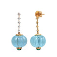 Load image into Gallery viewer, Emerald Round Cabs Earrings with Aquamarine Carving Balls and diamonds 14 k Gold Earrings