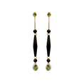 Load image into Gallery viewer, Black Onyx Smooth Tube Earrings with Peridot Oval & Pear Cut and Diamonds 14 K Gold Earrings