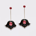 Load image into Gallery viewer, Rubellite Tourmaline with Black Onyx and Diamonds Earrings 14 K Gold
