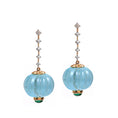 Load image into Gallery viewer, Emerald Round Cabs Earrings with Aquamarine Carving Balls and diamonds 14 k Gold Earrings