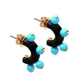 Load image into Gallery viewer, Turquoise Accented Black Onyx 14k Gold Hoop Earrings