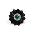 Load image into Gallery viewer, Black Onyx Flower Ring with Emerald Round Cabs and Diamonds 14 K Ring