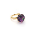 Load image into Gallery viewer, Gold Gemstone Jewelry Ring with Amethyst Carving and Emerald Round Cabochons