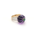 Load image into Gallery viewer, Gold Gemstone Jewelry Ring Amethyst Carving Balls With Emerald Round Cabs