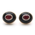 Load image into Gallery viewer, Gold Jewelry Gemstones Earrings with Black Onyx Oval Frame and Tourmaline Oval Cut