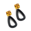 Load image into Gallery viewer, Gold Gemstone Earrings Jewelry Yellow Aqua Square With Cut Black Onyx Frames