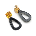 Load image into Gallery viewer, Gold Gemstone Earrings Jewelry Yellow Aqua Square With Cut Black Onyx Frames