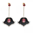 Load image into Gallery viewer, Gold Gemstone Jewelry Earrings Tourmaline Oval Cut with Black onyx Flower