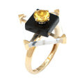 Load image into Gallery viewer, 14K Gold Ring with Crystal, Black Onyx & Yellow Aquamarine