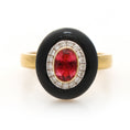 Load image into Gallery viewer, Rubellite Tourmaline with Black Onyx and Diamonds 14 K Gold Ring