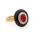 Load image into Gallery viewer, Rubellite Tourmaline with Black Onyx and Diamonds 14 K Gold Ring