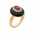 Load image into Gallery viewer, Rubellite Tourmaline with Black Onyx and Diamonds 14 K Gold Ring