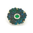Load image into Gallery viewer, Emerald, Chrysocolla Flower Craving with Diamond Gemstone Ring In 14k Gold