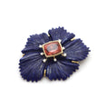 Load image into Gallery viewer, Tourmaline And Lapis Flower Carving With Diamond Gemstone 14k Gold Pendant
