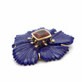 Load image into Gallery viewer, Tourmaline And Lapis Flower Carving With Diamond Gemstone 14k Gold Pendant