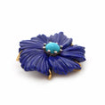 Load image into Gallery viewer, Turquoise And Lapis Flower Carving With Diamond Gemstone 14k Gold Pendant
