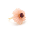 Load image into Gallery viewer, Pink Opal Carving And Tourmaline Gemstone 14k Yellow Gold Ring