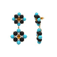 Load image into Gallery viewer, 18k Gold Diamond With Multi Gemstone (Turquoise, Black Onyx, Tourmaline) Earrings