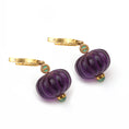 Load image into Gallery viewer, Emerald And Amethyst Carving With Diamond Gemstone 14k Gold Earrings