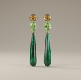 Load image into Gallery viewer, Natural Malachite & Peridot 14K Solid Gold Earrings with Citrine | Handcrafted Fine Jewelry
