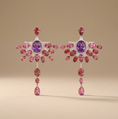 Load image into Gallery viewer, Amethyst & Pink Tourmaline Diamond Drop Earrings in 14K Gold Statement Earrings
