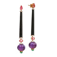 Load image into Gallery viewer, Carved Amethyst with Pink Tourmaline and DIamond Earrings 14 K Gold