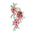 Load image into Gallery viewer, Natural Emerald Round Cabs and Tourmaline Flower Carving 14K gold brooch front view - NFJSD-1239