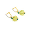 Load image into Gallery viewer, Natural Lemon Quartz and Emerald 18K gold earrings side angle - NFJSD-1789