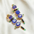 Load image into Gallery viewer, Natural Black Onyx and Emerald 18K gold earrings side angle - NFJSD-1656