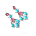 Load image into Gallery viewer, Natural Turquoise and Tourmaline 18K gold earrings top view - NFJSD-1952