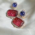 Load image into Gallery viewer, Natural Tourmaline and Tanzanite 18K gold earrings top view - NFJSD-1667