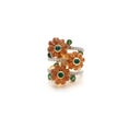 Load image into Gallery viewer, Natural Citrine CArving Balls and Green Tourmaline 14K gold ring close-up detail - NFJSD-1034