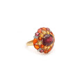 Load image into Gallery viewer, Natural Mexican fire opal and Tourmaline 18K gold ring on-hand view - NFJSD-1841