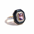 Load image into Gallery viewer, Natural Amethyst Octagon Cut and Black Onyx Frame 14K gold ring close-up detail - NFJSD-1357
