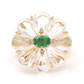 Load image into Gallery viewer, Natural Emerald Oval Cut and Crystal Carving Flower 14K gold ring top view - NFJSD-1172