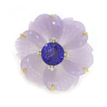 Load image into Gallery viewer, Natural Tanzanite Round Cab and Yttrium Fluorite Carving Flower 14K gold ring close-up detail - NFJSD-1262