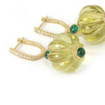 Load image into Gallery viewer, Natural Lemon Quartz and Emerald 14K gold earrings side angle - NFJSD-1933