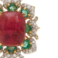 Load image into Gallery viewer, Natural Tourmaline and Emerald 18K gold pendant close-up detail - NFJSD-1593