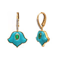 Load image into Gallery viewer, Natural Turquoise and Emerald 18K gold earrings close-up detail - NFJSD-1692